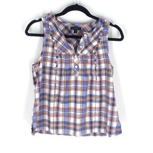 J. Crew Plaid Tank Ruffles Cotton Purple Yellow